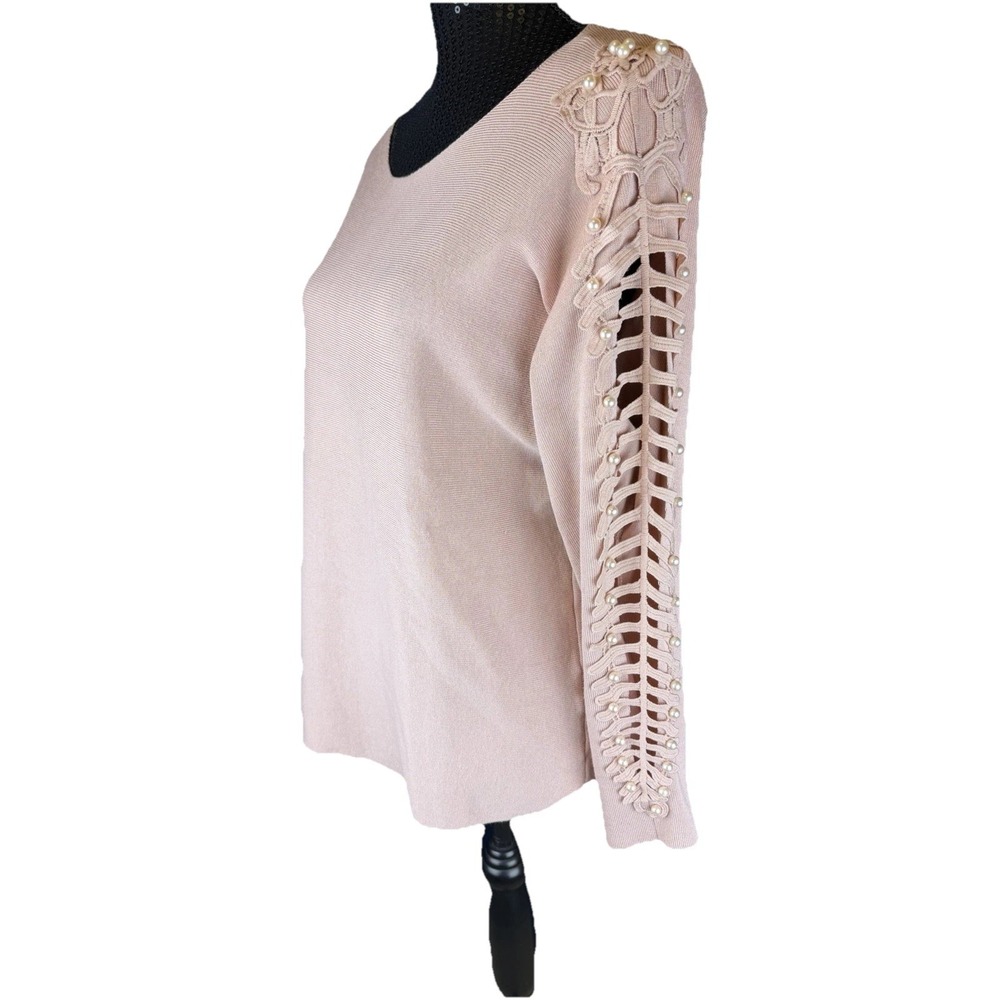 Cactus + Pearl Cutout In Sleeve Lattice Detail With Pearls Soft Pink Top Size XL
